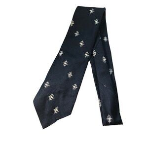 Lincoln Continental Golden Clasp Vintage Neck Tie Polyester Blue White Art Deco